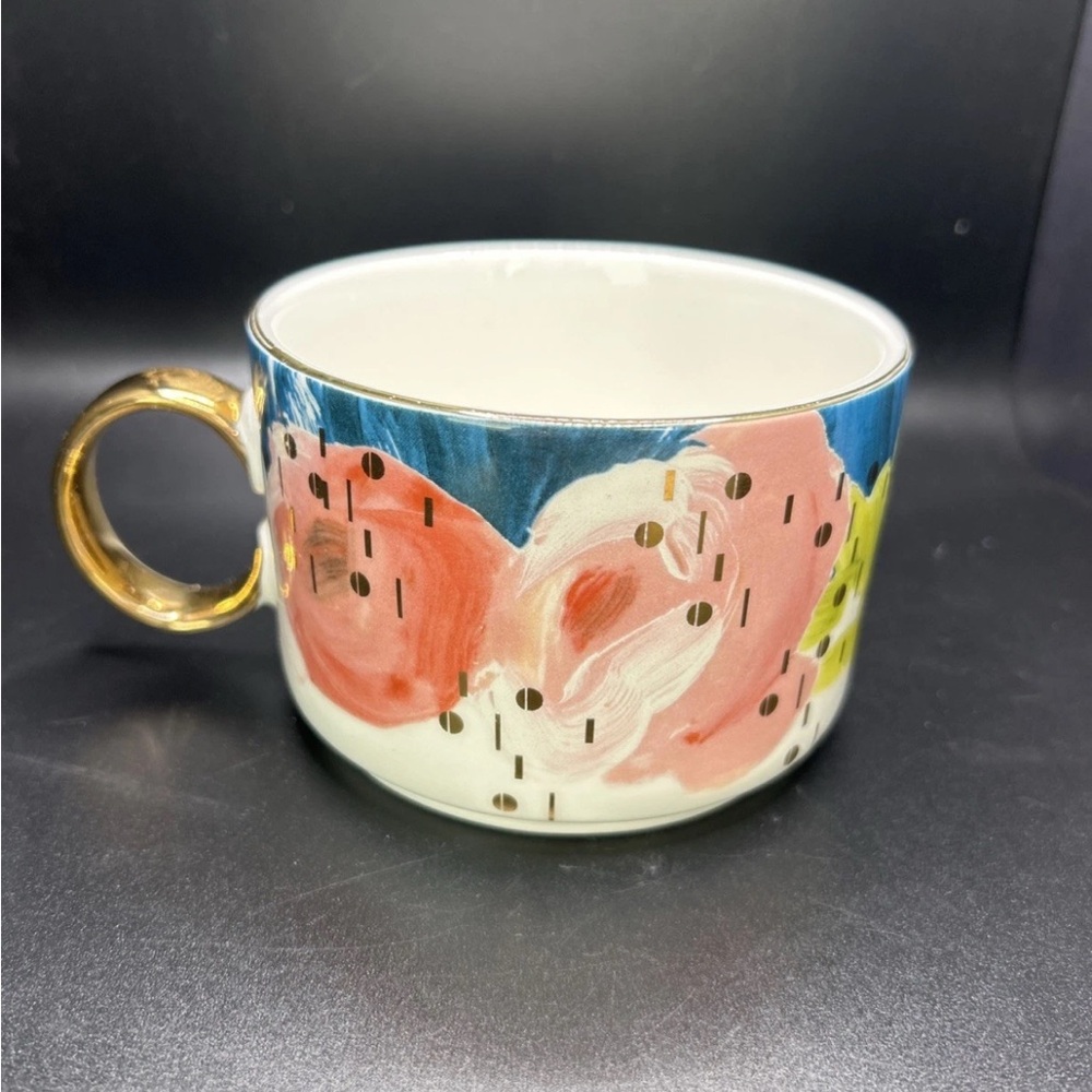 ANTHROPOLOGIE Anais Floral Gold 13.5 oz Mug Hand Painted